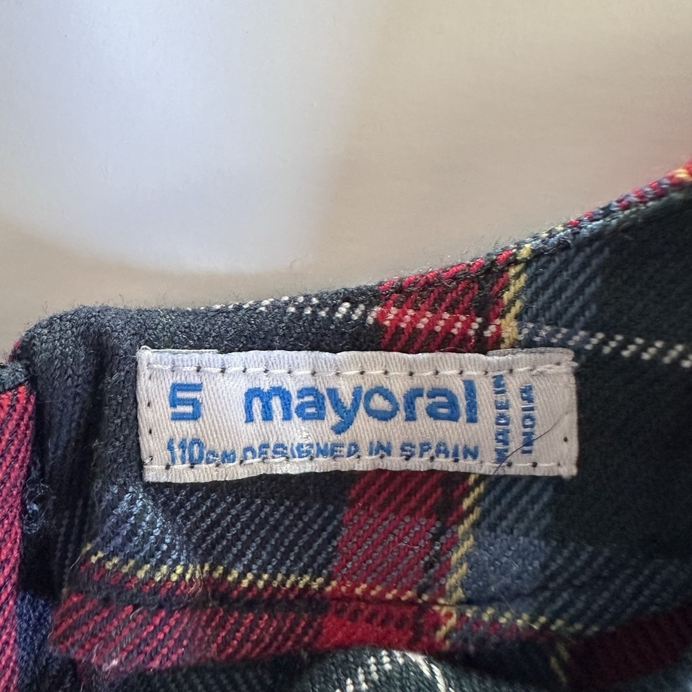 Mayoral Dress Girls Size 5 Ruffles Plaid Blue Red Long Sleeves Preppy Classy - Picture 6 of 7